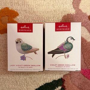 💜2024 Hallmark Set Lady Violet-Green Swallow &Violet-Green Swallow Ornaments NWT